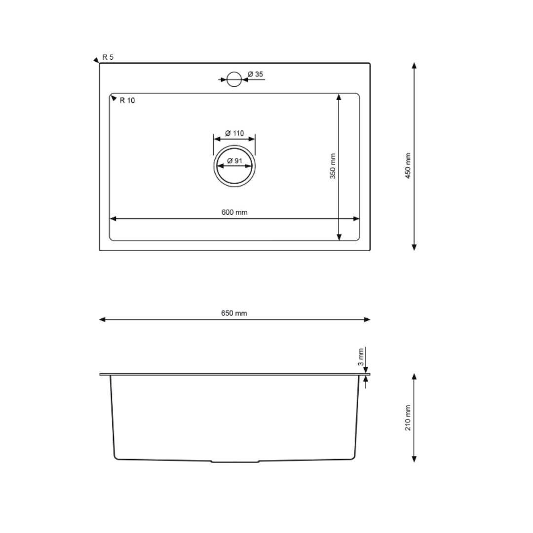 Gold steel single-bowl sink, 65x45 cm