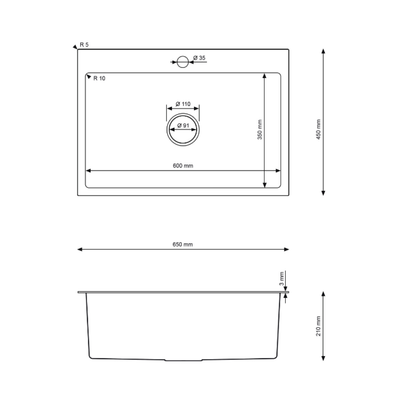 Gold steel single-bowl sink, 65x45 cm