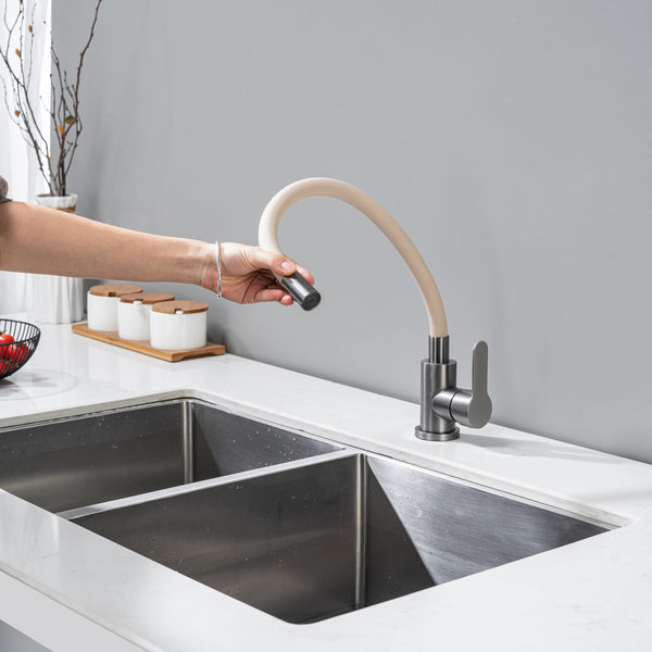 Kitchen Tap with Flexible Spout Beige Flexi / Graphite