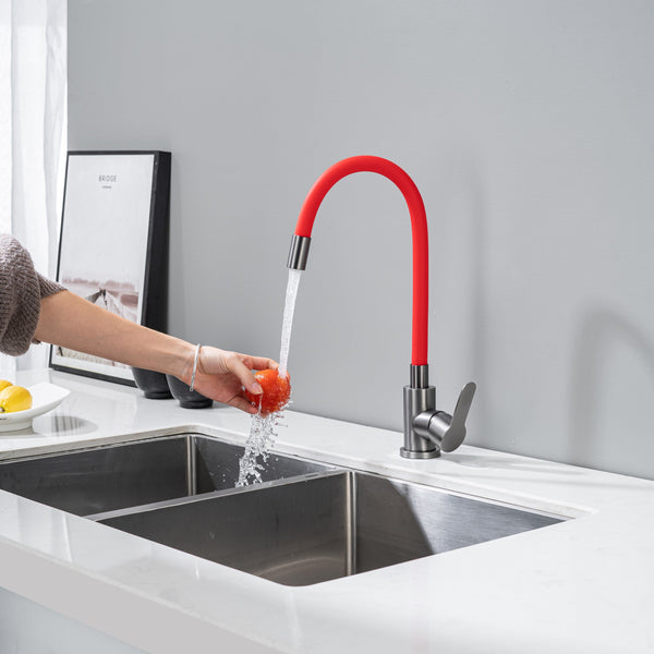 Kitchen Tap with Flexible Spout Red Flexi /Graphite