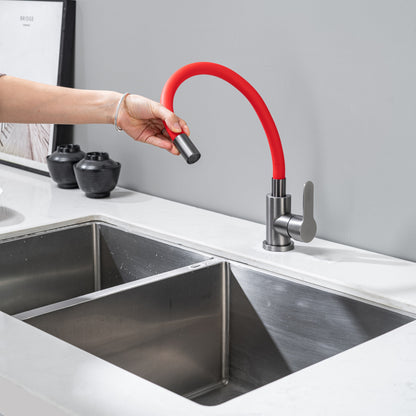 Küchenarmatur mit flexiblem Auslauf Rot Flexi/Graphit