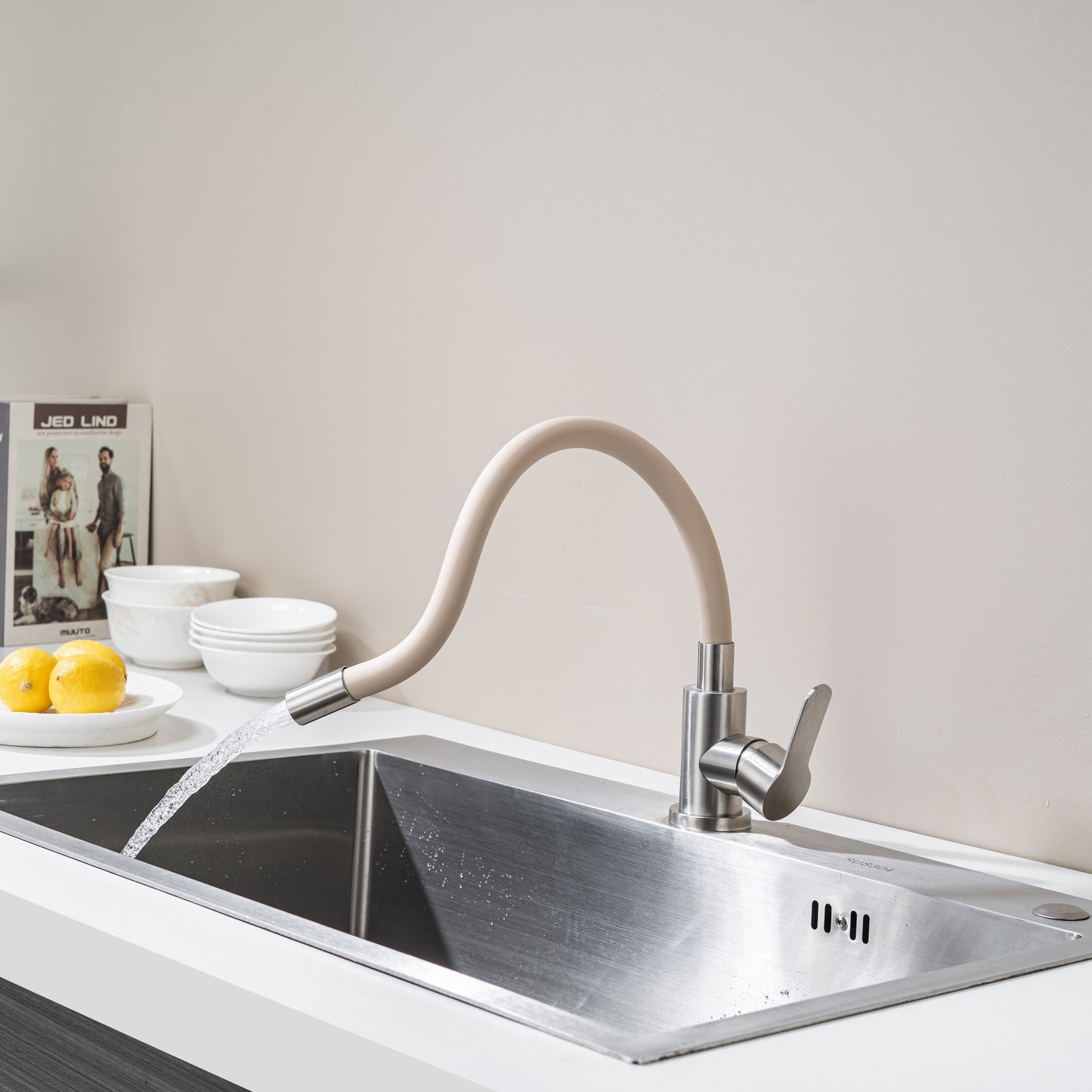 Küchenarmatur mit flexiblem Auslauf, Beige Flexi / Edelstahl
