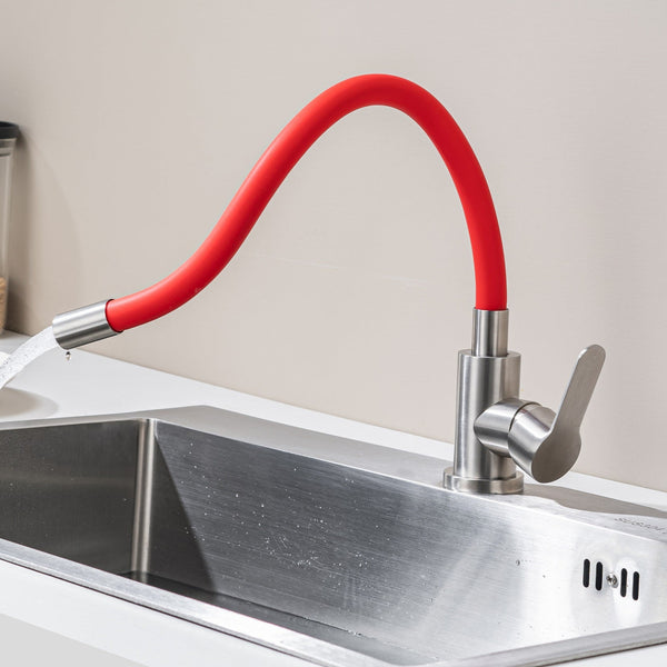 Kitchen Tap with Flexible Spout Red Flexi /Inox