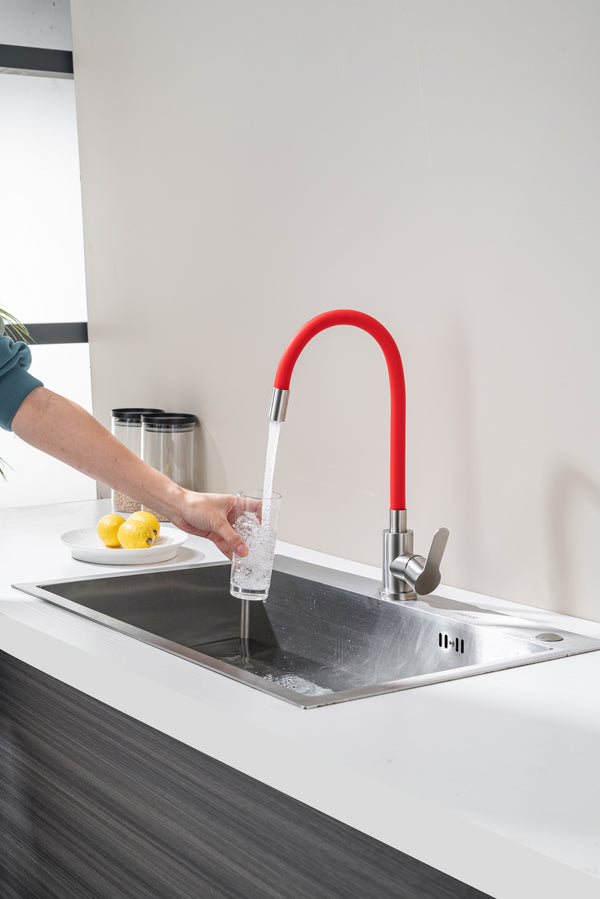 Kitchen Tap with Flexible Spout Red Flexi /Inox