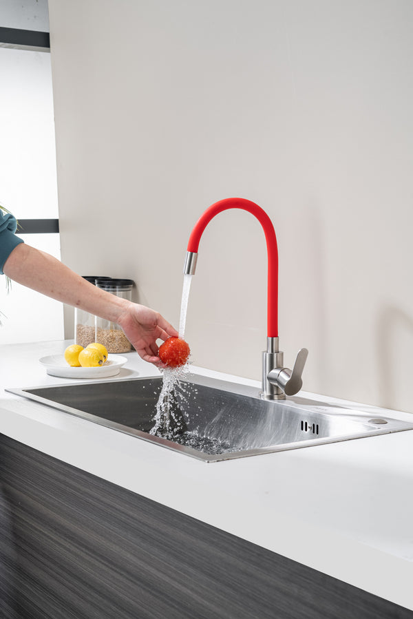 Kitchen Tap with Flexible Spout Red Flexi /Inox