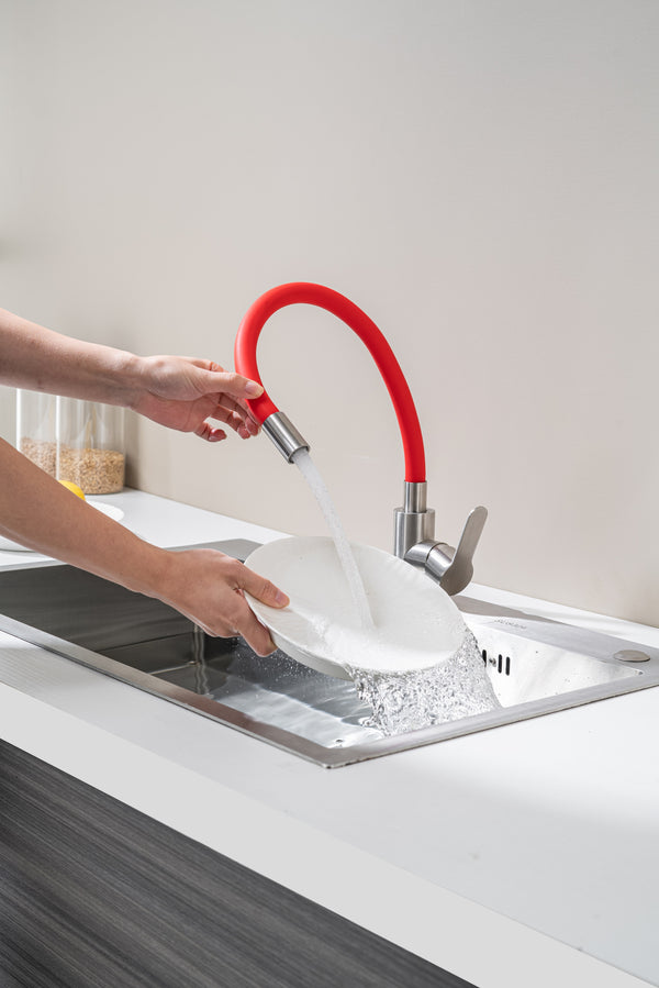 Kitchen Tap with Flexible Spout Red Flexi /Inox