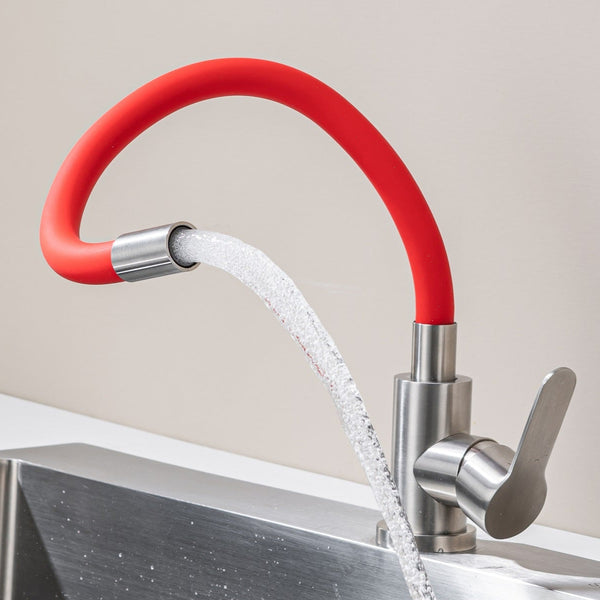 Kitchen Tap with Flexible Spout Red Flexi /Inox