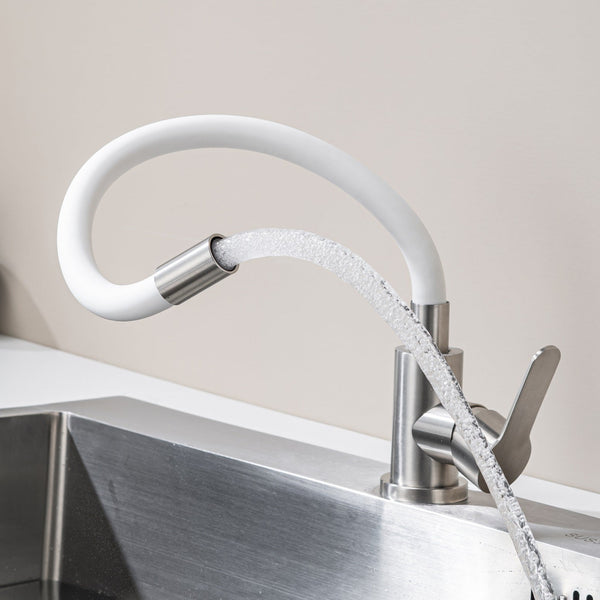 Kitchen Tap with Flexible Spout White Flexi /Inox 
