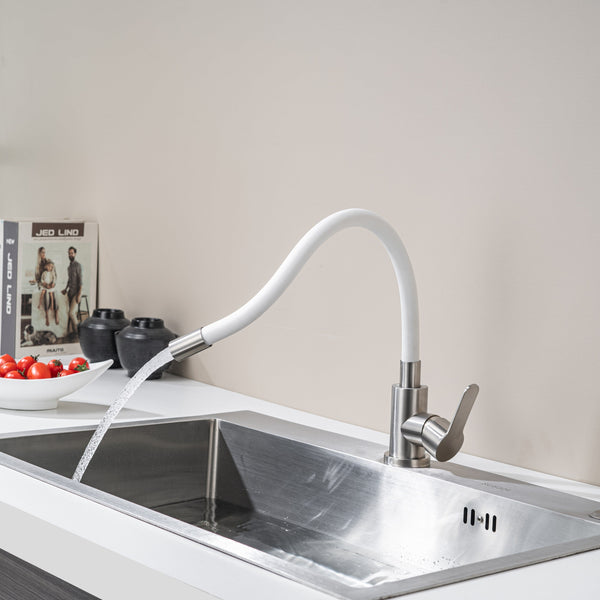 Kitchen Tap with Flexible Spout White Flexi /Inox 