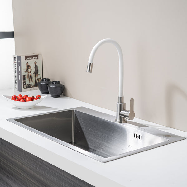 Kitchen Tap with Flexible Spout White Flexi /Inox 