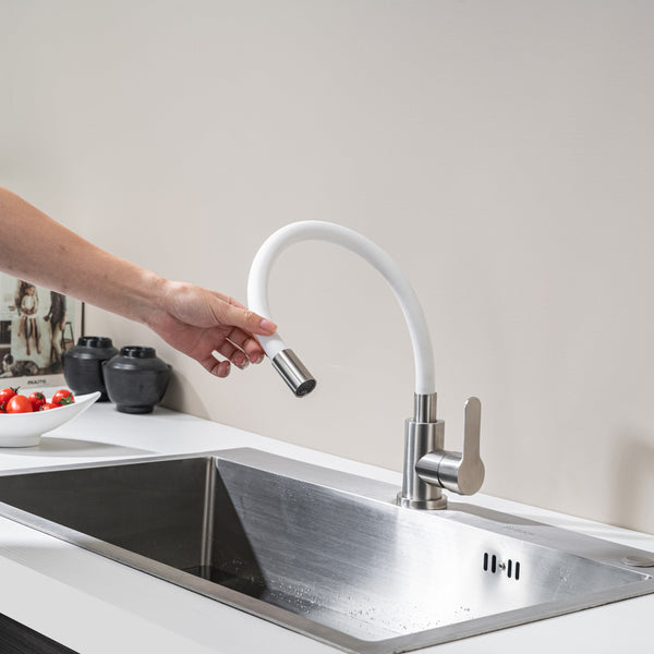 Kitchen Tap with Flexible Spout White Flexi /Inox 