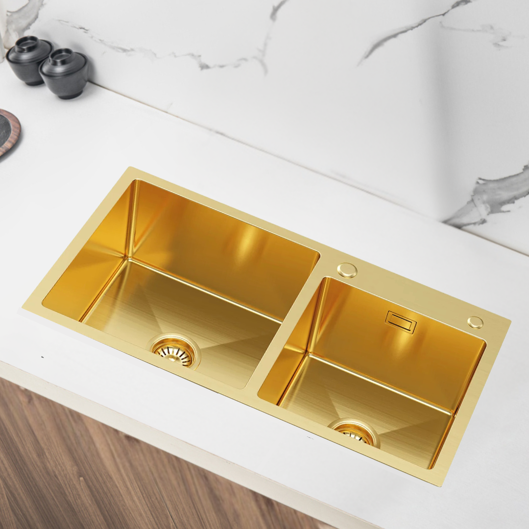 Gold Double-bowl Steel Sink 78x45cm from Velazo.