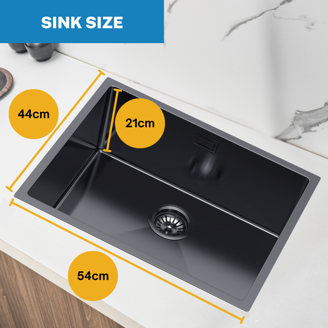 Einzelbecken-Stahlspüle 54 x 44 cm in der Farbe PVD Graphit von VELAZO.