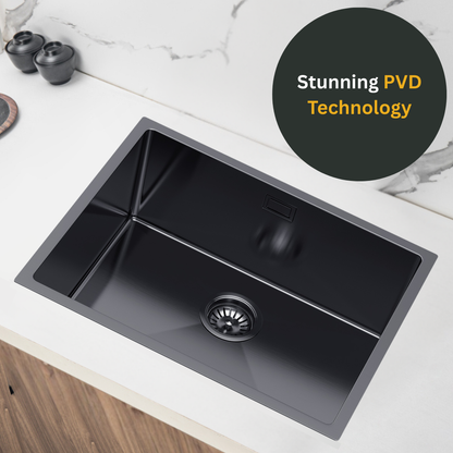 Einzelbecken-Stahlspüle 54 x 44 cm in der Farbe PVD Graphit von VELAZO.