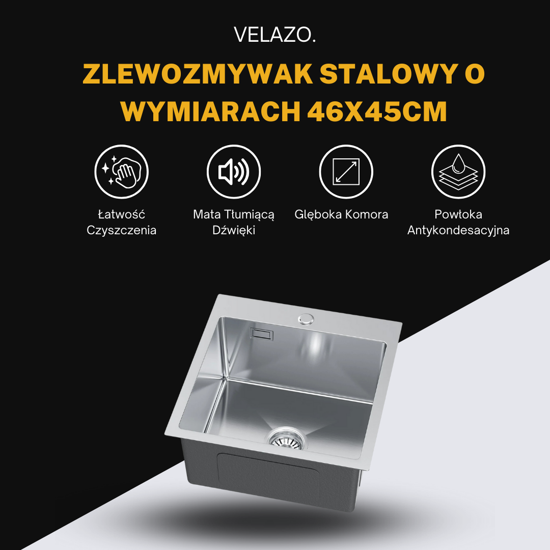 Zlewozmywak Stalowy 46x45cm w kolorze INOX od VELAZO.
