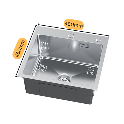 Zlewozmywak Ze Stali Nierdzewnej 48x45cm z otworem na baterię + Syfon - od VELAZO.