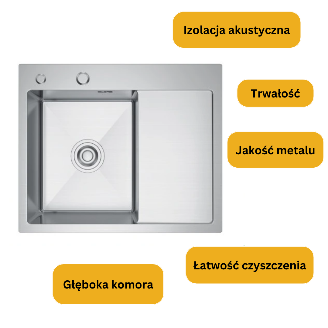 Zlewozmywak Stalowy Jednokomorowy z Ociekaczem - 63x50cm w kolorze INOX od VELAZO.