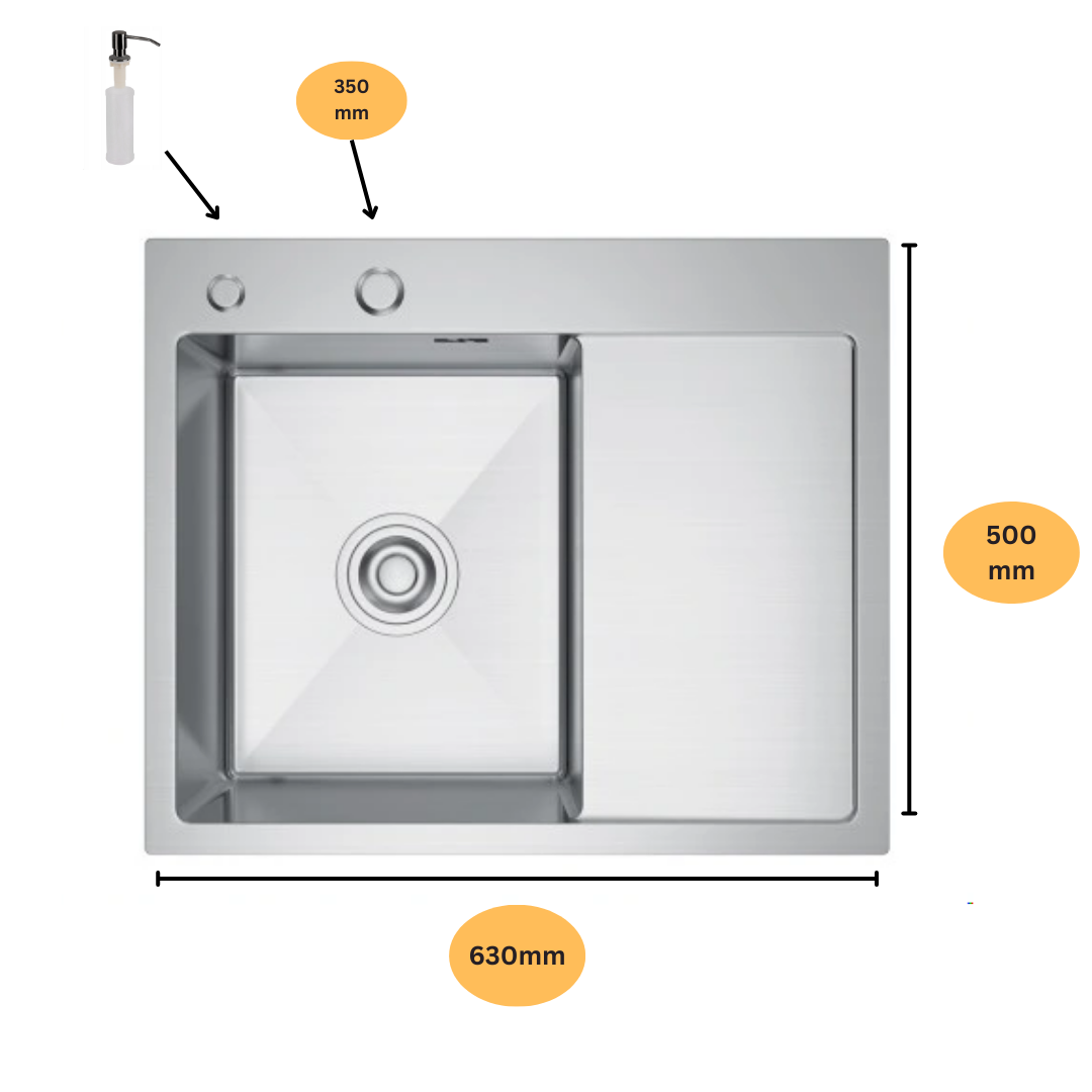 Zlewozmywak Stalowy Jednokomorowy z Ociekaczem - 63x50cm w kolorze INOX od VELAZO.
