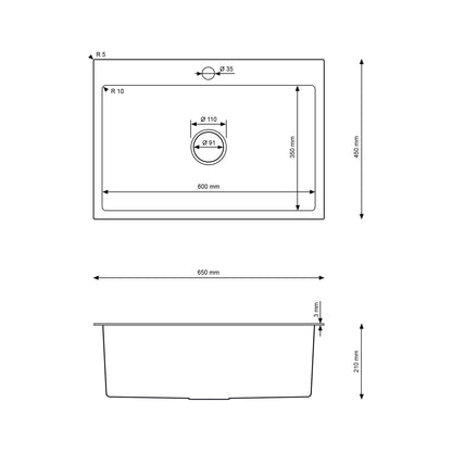 Zlewozmywak Kuchenny ze Stali Nierdzewnej 65x45 Inox