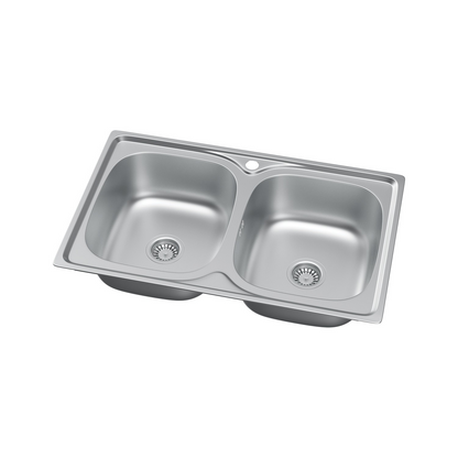 Zlewozmywak Stalowy 80x50 cm Dwukomorowy z Otworem i Syfonem od Velazo.