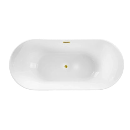 Wanna wolnostojąca Balneo PARMA 170x72 cm – biała akrylowa z ramą stalową i korkiem Click-Clack złoto lustrzane