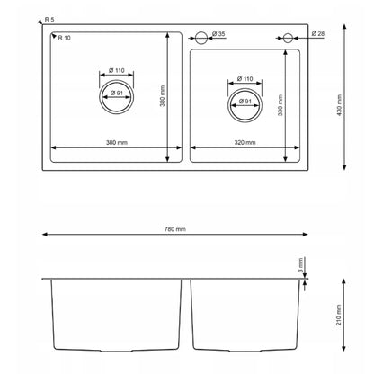 Zlewozmywak Dwukomorowy 78x43 w kolorze INOX od VELAZO.