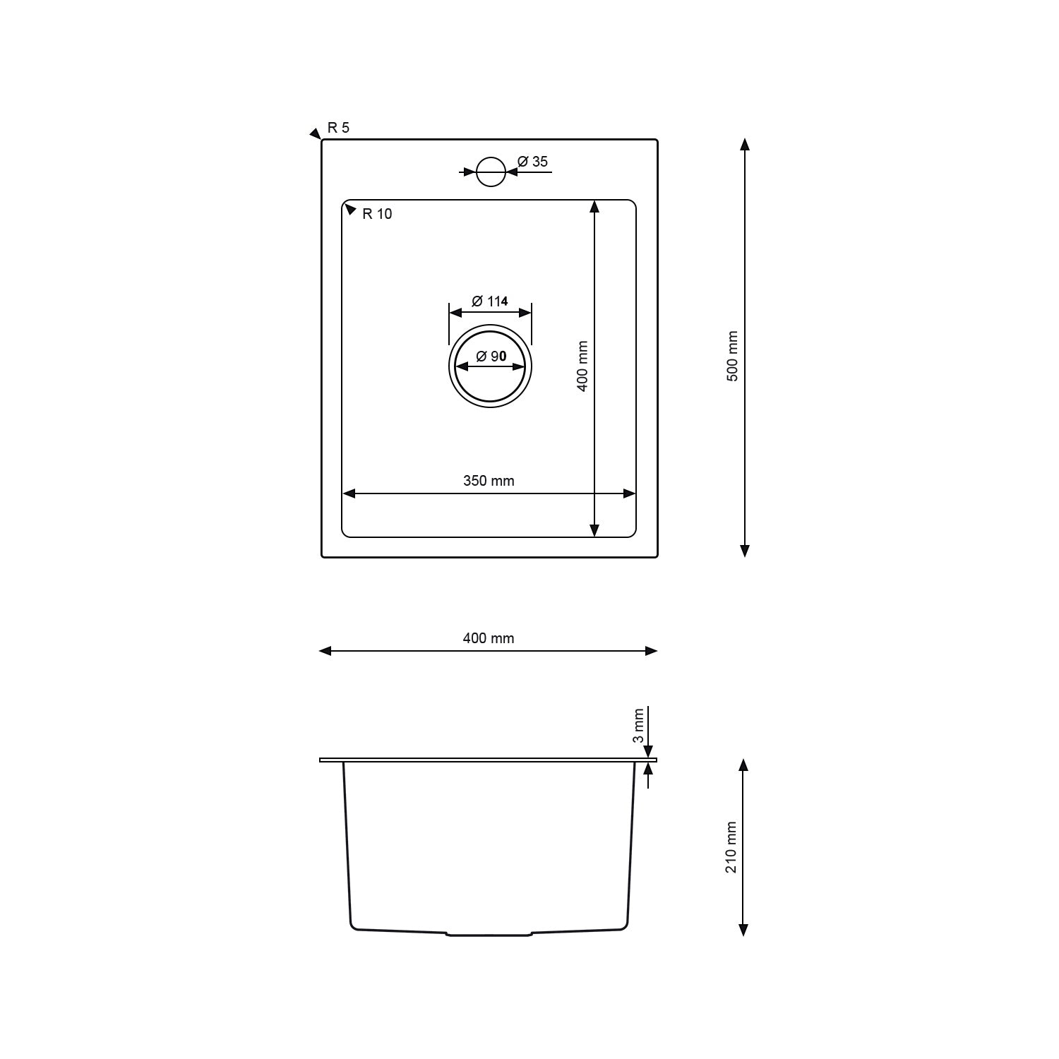 Zlewozmywak 40x50cm Stalowy w kolorze Inox od VELAZO.