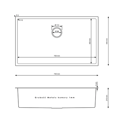 Zlewozmywak Stalowy Jednokomorowy - 74x44cm w kolorze INOX od VELAZO.