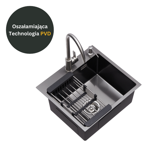 Single-bowl steel sink 40x45 cm PVD Black from Velazo.