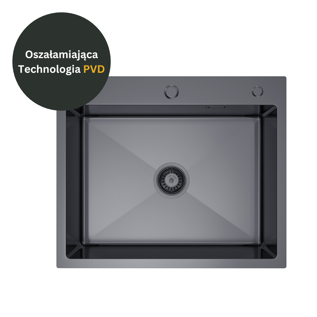 Single-bowl steel PVD sink, black - 60x50cm from Velazo.