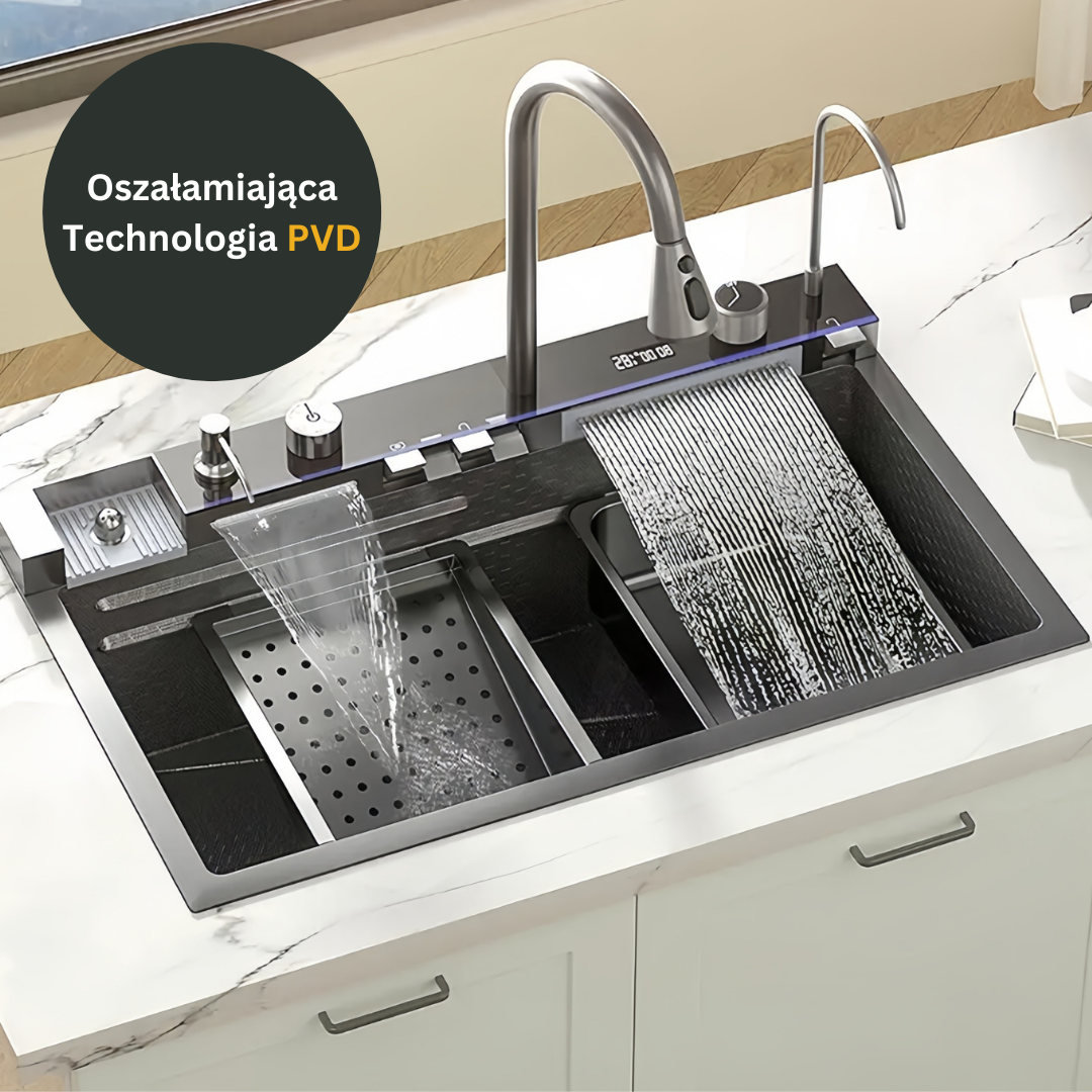 Single-bowl steel sink with double waterfall 75x46cm VELAZO.