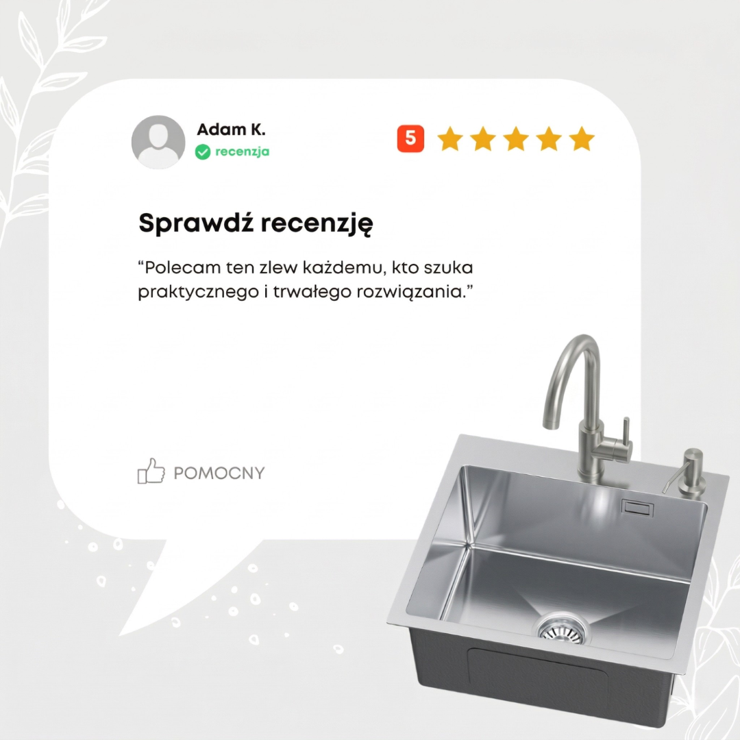 Zlewozmywak Ze Stali Nierdzewnej 48x45cm z otworem na baterię + Syfon - od VELAZO.