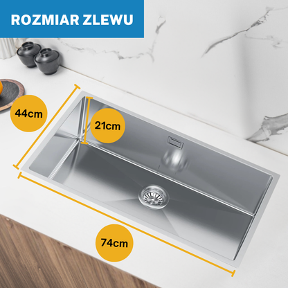 Single-bowl steel sink - 74x44cm from Velazo.