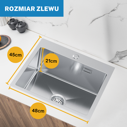 Zlewozmywak Ze Stali Nierdzewnej 48x45cm z otworem na baterię - od Velazo.