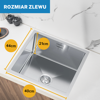 Zlewozmywak Stalowy Jednokomorowy 40x44cm Łatwy w Utrzymaniu Czystości oraz z Glęboką Komorą w kolorze INOX od Velazo.