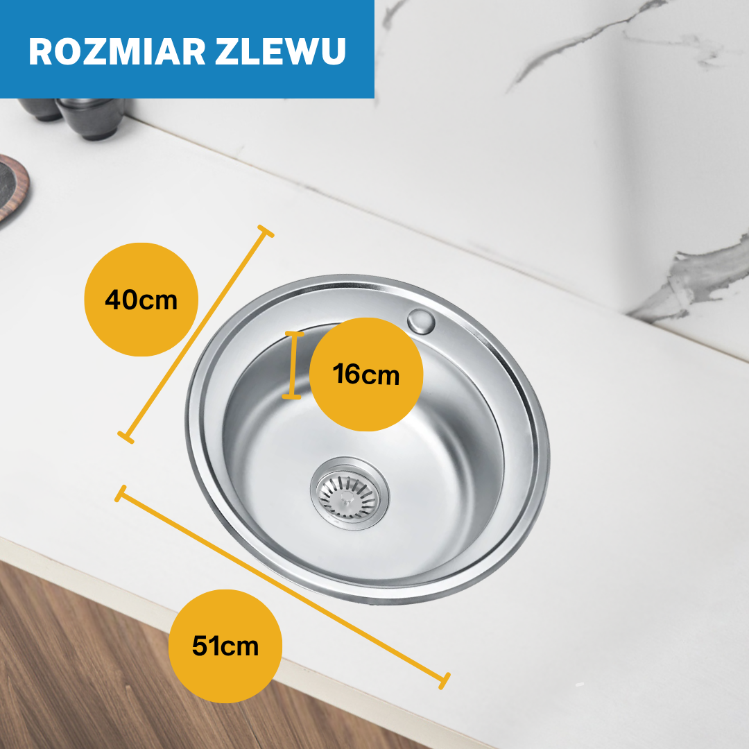Zlewozmywak Kuchenny Okrągły 510 mm Inox – Stal Nierdzewna, Wpuszczany, 1 Komora