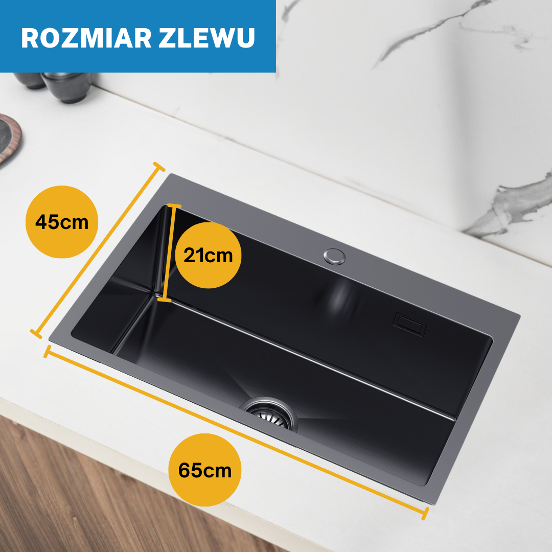 Zlew Kuchenny 65x45cm w kolorze PVD Grafit od VELAZO.