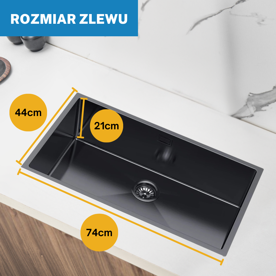 Großes Einzelbecken aus Stahlspülbecken – 74 x 44 cm, leicht zu reinigen und mit einem tiefen Becken in der Farbe PVD GRAPHITE von VELAZO.