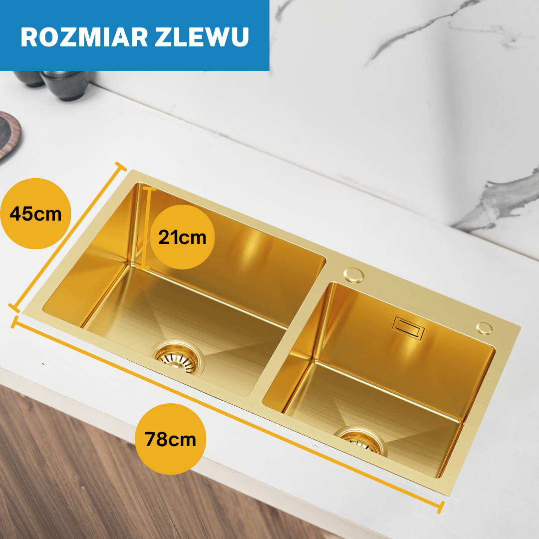 Złoty Zlewozmywak Stalowy Dwukomorowy 78x45cm od Velazo.