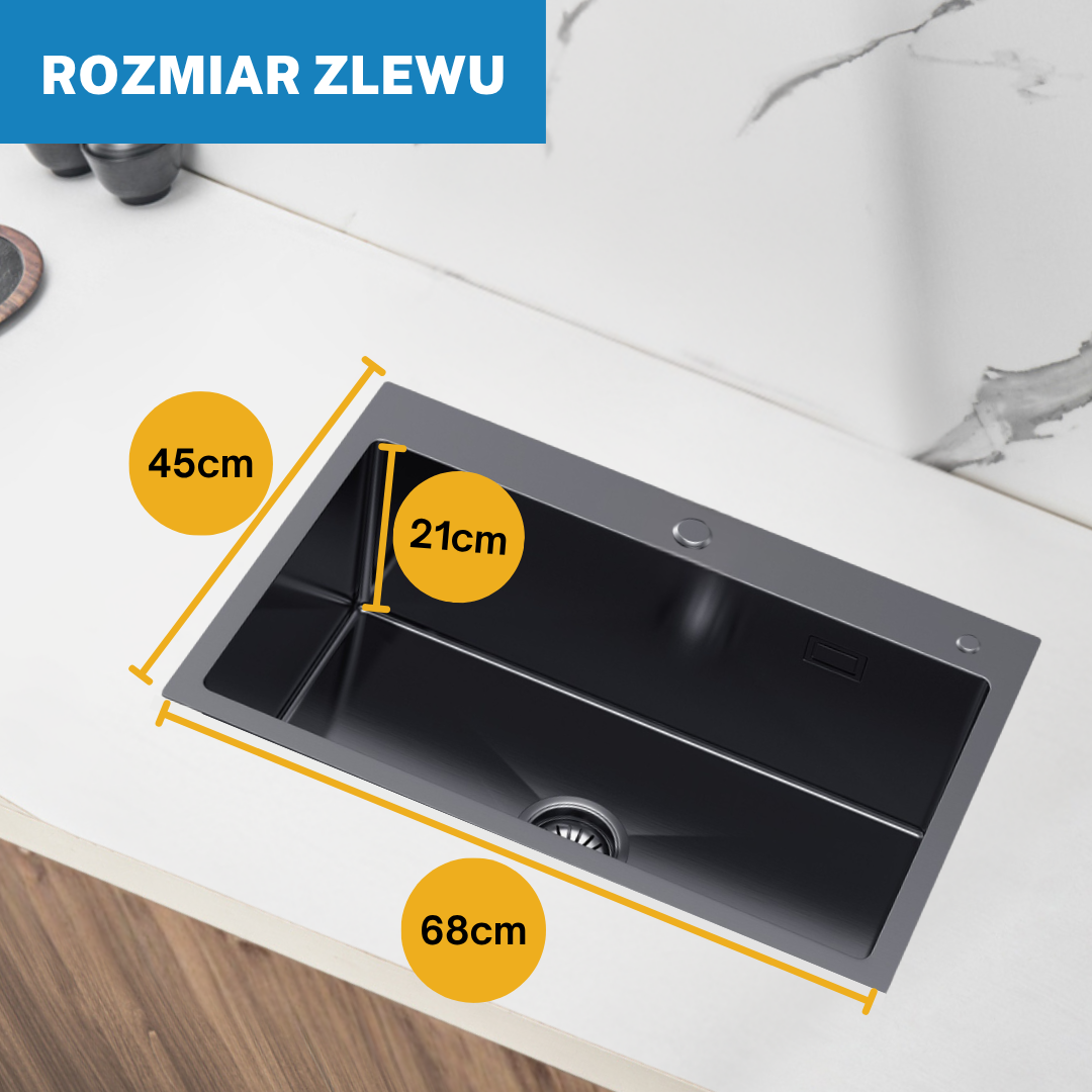 Steel sink measuring 68x45cm - from Velazo.