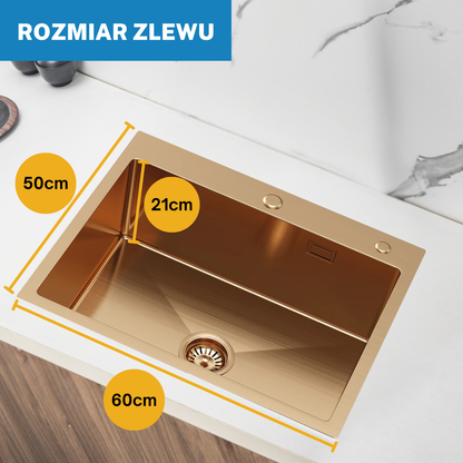 Zlewozmywak Jednokomorowy Stalowy 60x50cm w kolorze Złoty Róż od VELAZO.