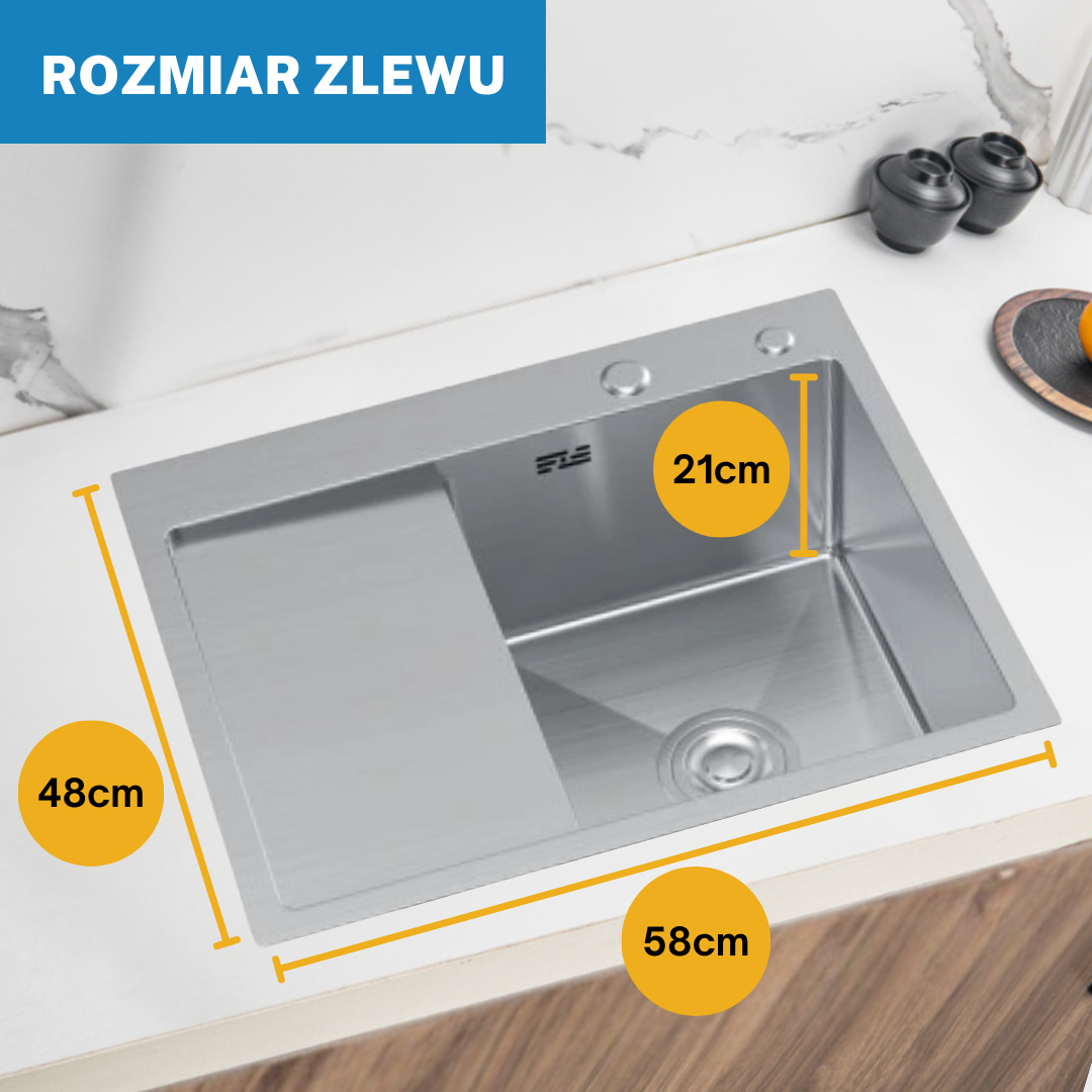 Zlewozmywak Stalowy Jednokomorowy z Ociekaczem - 58x48cm w kolorze INOX od VELAZO.