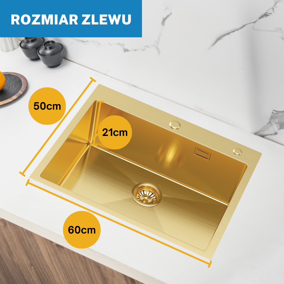Złoty Zlewozmywak Jednokomorowy Stalowy 60X50cm od VELAZO.