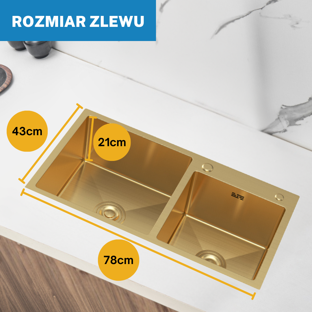 Złoty Zlewozmywak Stalowy Dwukomorowy 78X43cm od VELAZO.