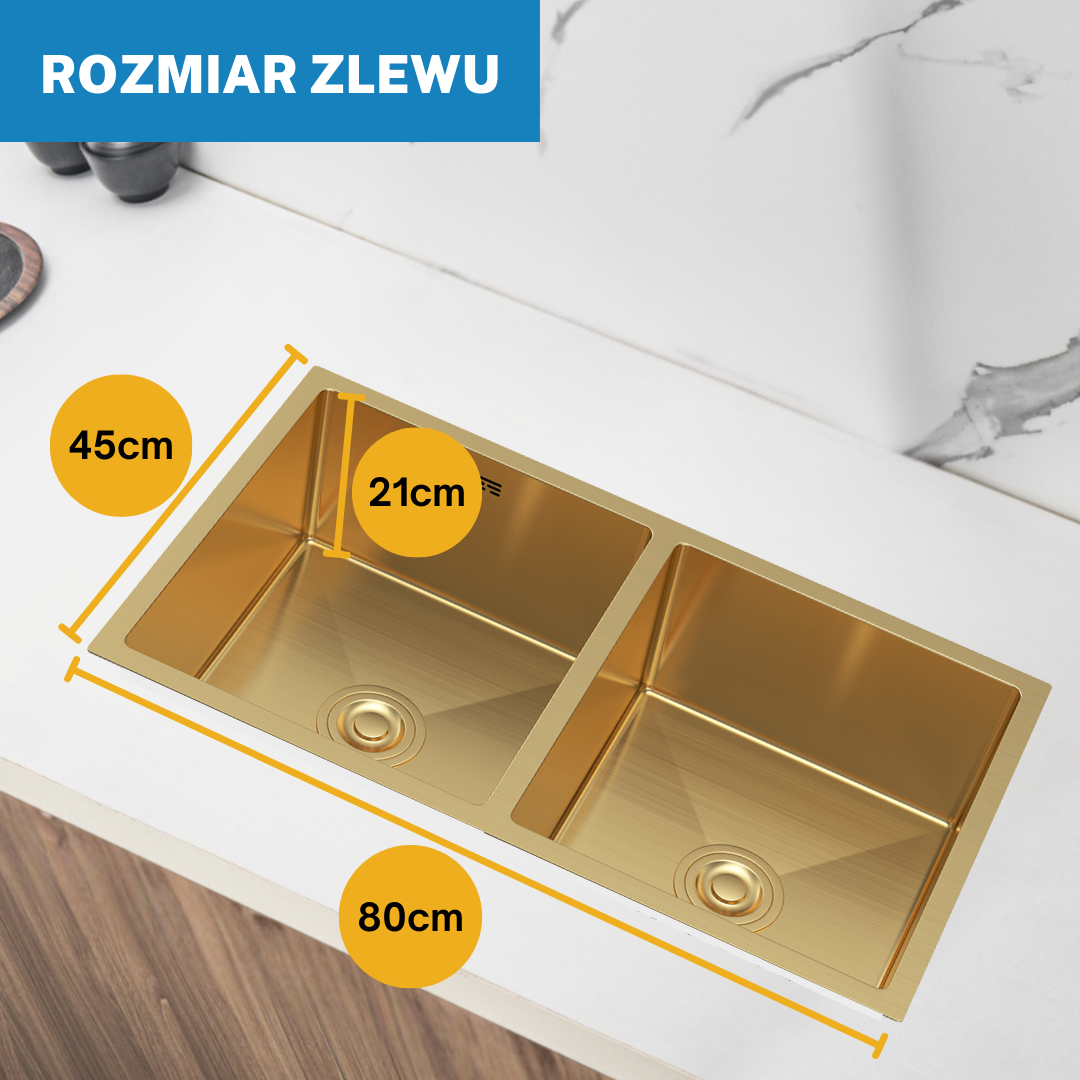 Złoty Zlewozmywak Dwukomorowy Stalowy 80x45cm od VELAZO.
