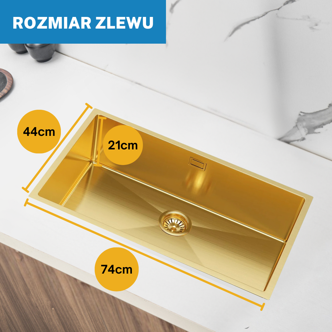 Złoty Zlewozmywak Jednokomorowy Stalowy - 74x44cm od VELAZO.