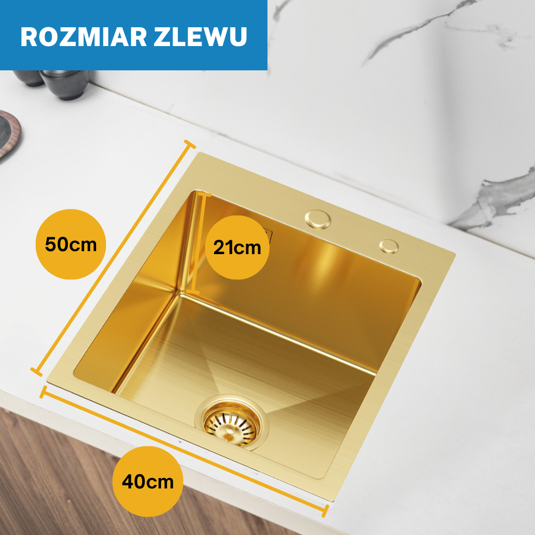 Gold steel single-bowl sink 40X50 cm