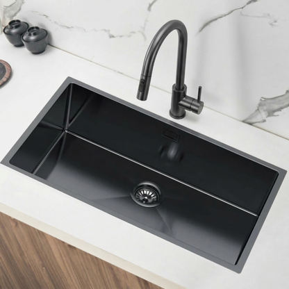 Zlewozmywak stalowy jednokomorowy Duży - 74x44cm w kolorze PVD GRAFIT + Syfon - od VELAZO.