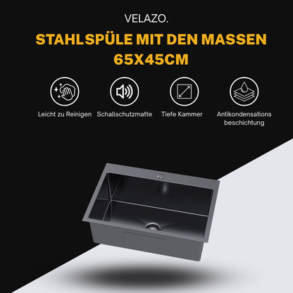 Zlew Kuchenny PVD Grafitowy - 65 x 45 cm od Velazo.