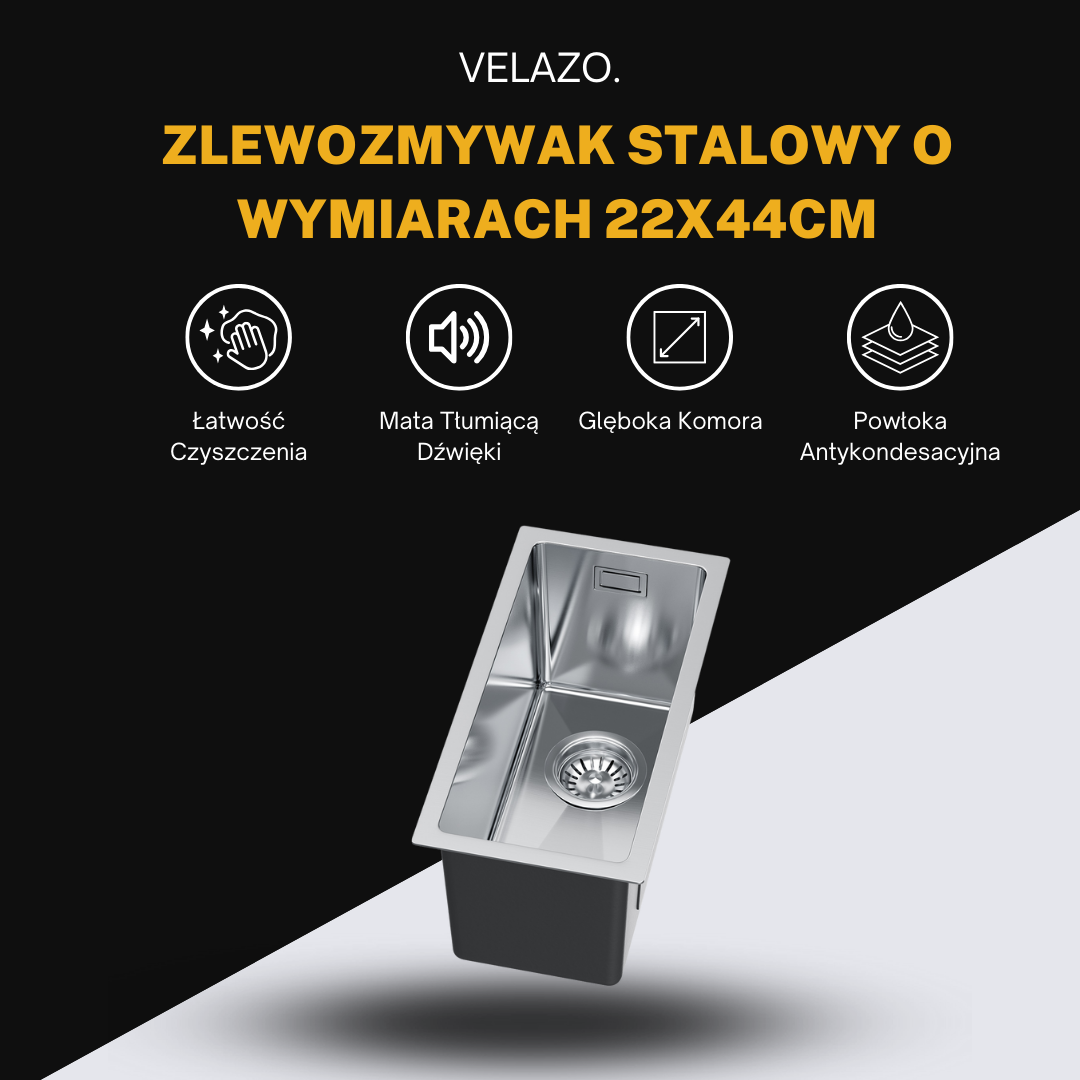 Mały Zlewozmywak Jednokomorowy Stalowy 22x44cm w kolorze INOX od Velazo.